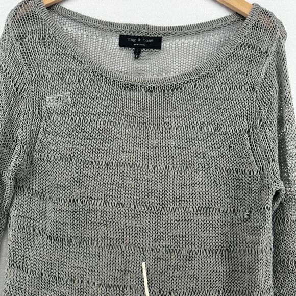 RAG & BONE Sweater Womens S Textured Open Knit Boat Neck Cotton Silk Blend Gray - Picture 6 of 14